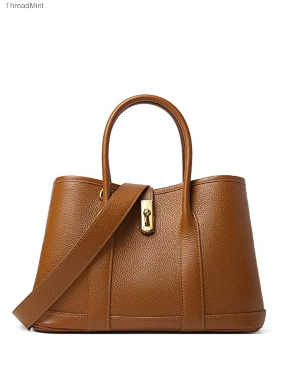 Leather Top Handle Satchel Tote Bag with Twist Lock